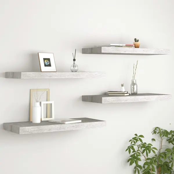 Gossi rafturi de perete, 4 buc., gri beton, 60x23,5x3,8 cm, mdf