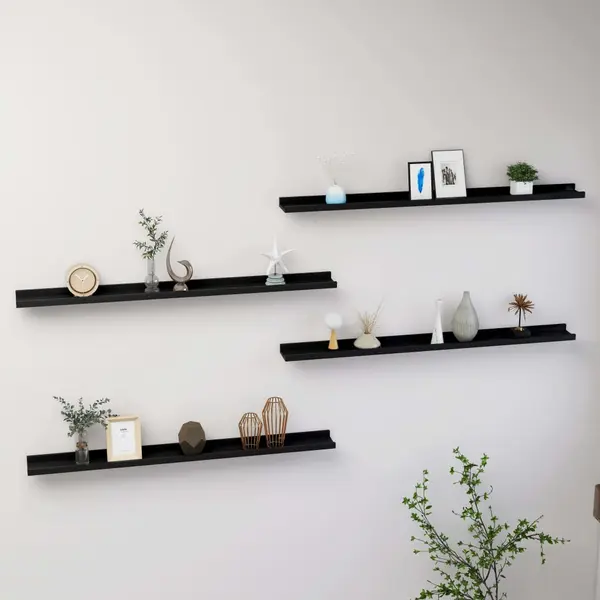 Gossi rafturi de perete, 4 buc., negru, 100x9x3 cm