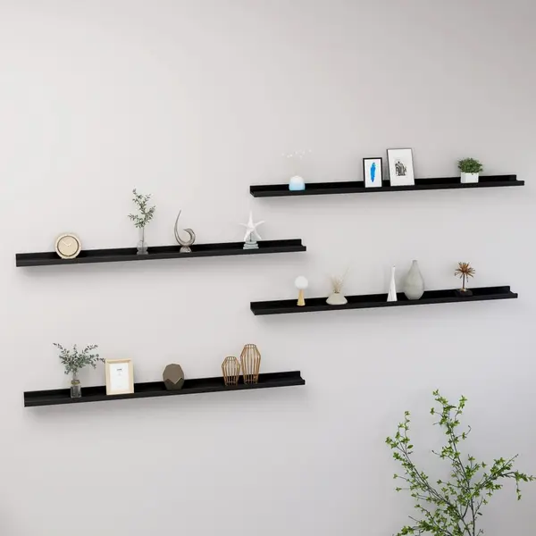 Gossi rafturi de perete, 4 buc., negru, 115x9x3 cm