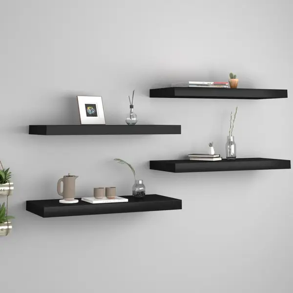 Gossi rafturi de perete, 4 buc., negru, 60 x 23,5 x 3,8 cm, mdf