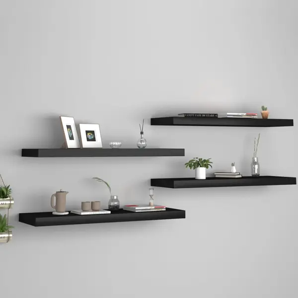Gossi rafturi de perete, 4 buc., negru, 80 x 23,5 x 3,8 cm, mdf