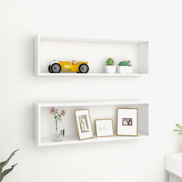 Gossi rafturi de perete cub, 2 buc., alb, 80x15x26,5cm lemn prelucrat