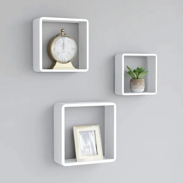 Gossi rafturi de perete cub, 3 buc., alb, mdf