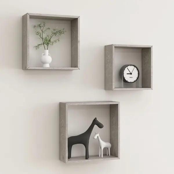 Gossi rafturi de perete cub, 3 buc., gri beton