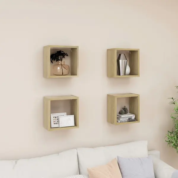 Gossi rafturi de perete cub 4 buc. stejar sonoma 26x15x26 cm