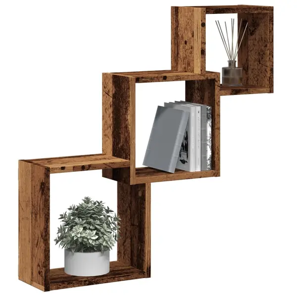 Gossi rafturi de perete, cub, lemn vechi, 68x15x68 cm, lemn prelucrat
