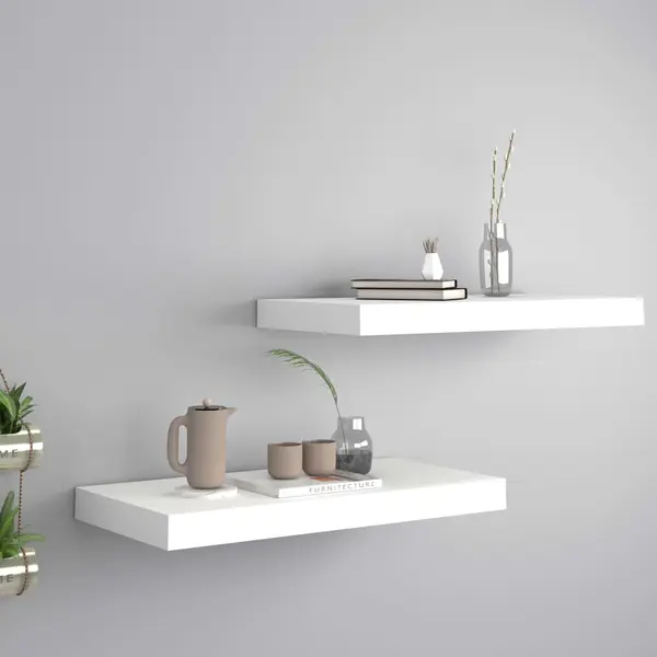 Gossi rafturi de perete suspendate, 2 buc., alb, 50x23x3,8 cm, mdf