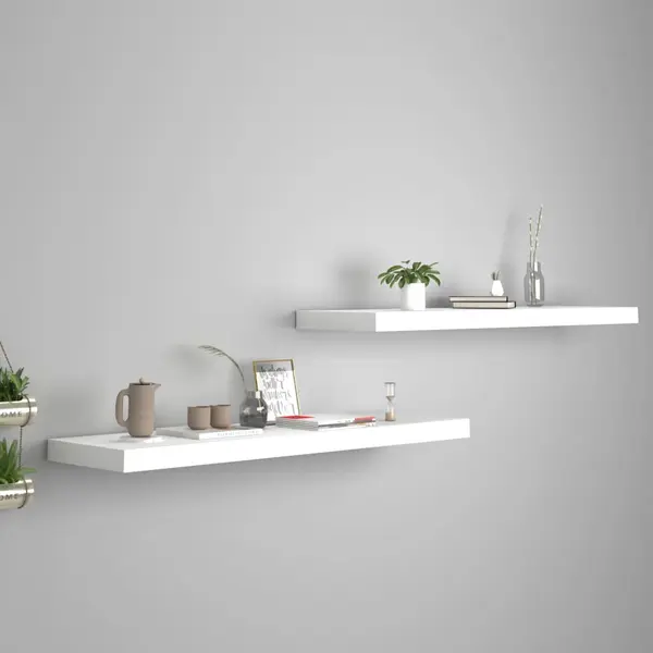 Gossi rafturi de perete suspendate, 2 buc., alb, 90x23,5x3,8 cm, mdf