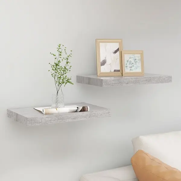 Gossi rafturi de perete suspendate 2 buc. gri beton 50x23x3,8 cm mdf