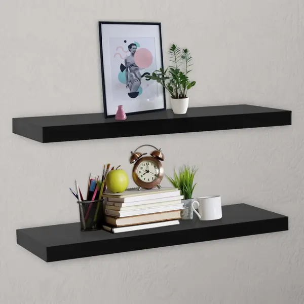 Gossi rafturi de perete suspendate, 2 buc., negru, 120 x 20 x 3,8 cm