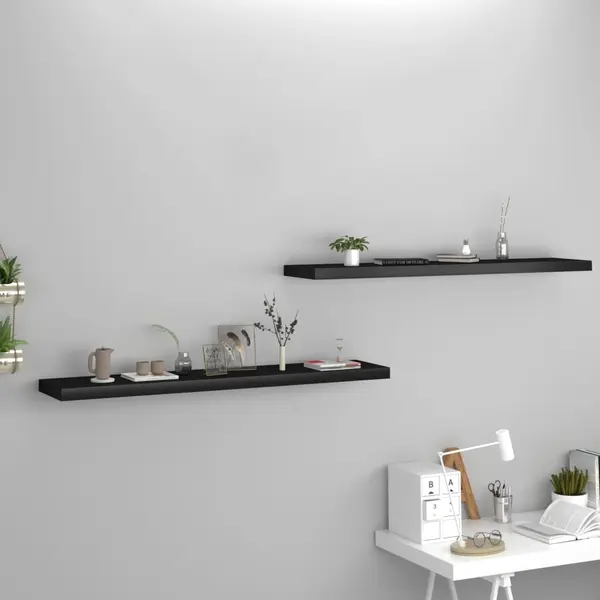 Gossi rafturi de perete suspendate 2 buc., negru 120x23,5x3,8 cm, mdf