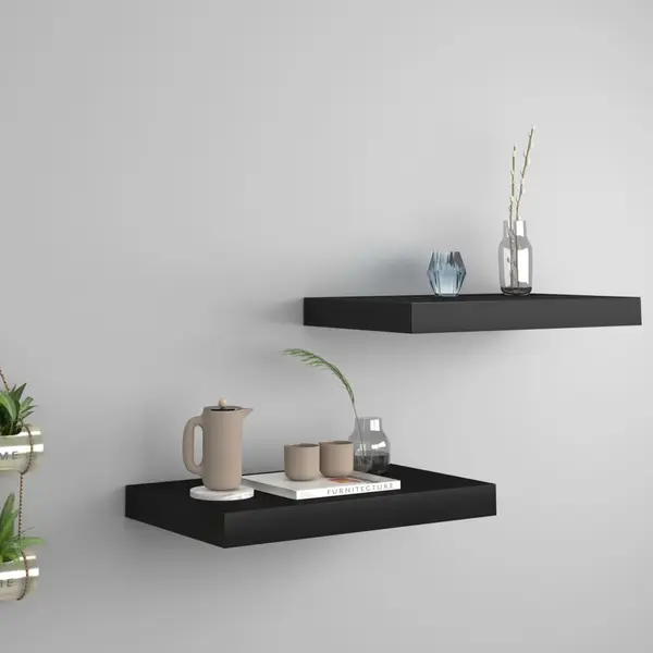 Gossi rafturi de perete suspendate 2 buc., negru, 40x23x3,8 cm, mdf