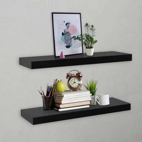 Gossi rafturi de perete suspendate, 2 buc., negru, 60x20x3,8 cm