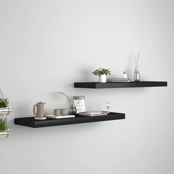 Gossi rafturi de perete suspendate 2 buc., negru, 80x23,5x3,8 cm, mdf