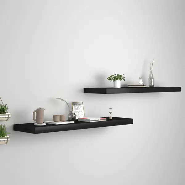 Gossi rafturi de perete suspendate 2 buc., negru, 90x23,5x3,8 cm, mdf