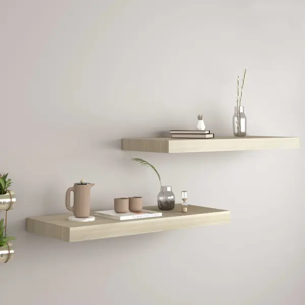 Gossi rafturi de perete suspendate, 2 buc., stejar 60x23,5x3,8 cm mdf