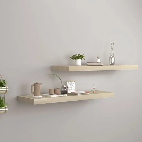 Gossi rafturi de perete suspendate 2 buc., stejar, 80x23,5x3,8 cm mdf