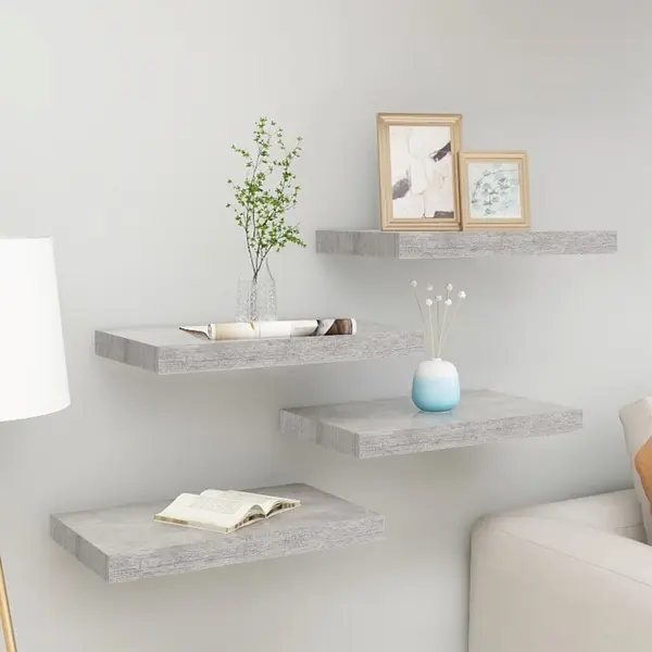 Gossi rafturi de perete suspendate 4 buc. gri beton 40x23x3,8 cm mdf