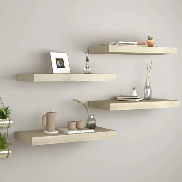 Gossi rafturi de perete suspendate, 4 buc., stejar, 50x23x3,8 cm, mdf