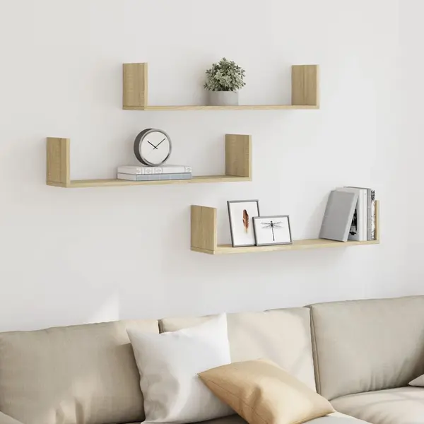 Gossi rafturi perete 3 buc. stejar sonoma 80x18x18 cm lemn prelucrat