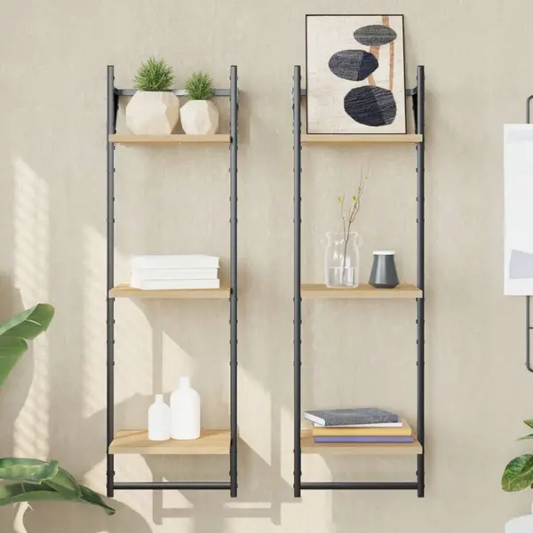 Gossi rafturi perete 3 niveluri/bare 2 buc stejar sonoma 30x25x100cm