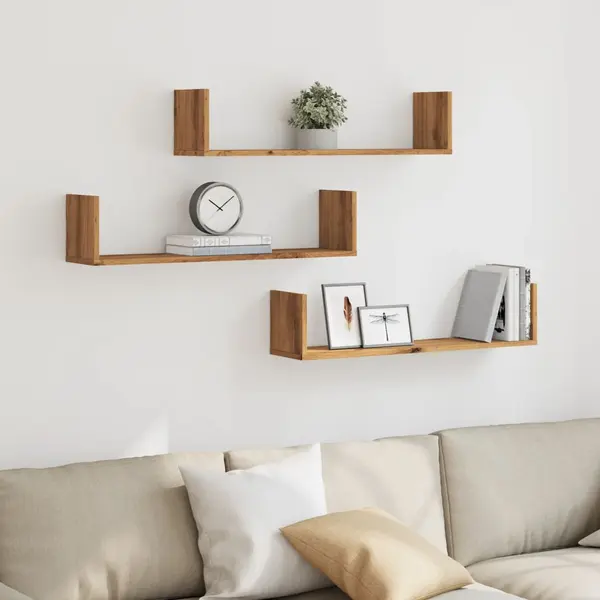 Gossi rafturi perete 3buc. stejar artizanal 80x18x18cm lemn prelucrat