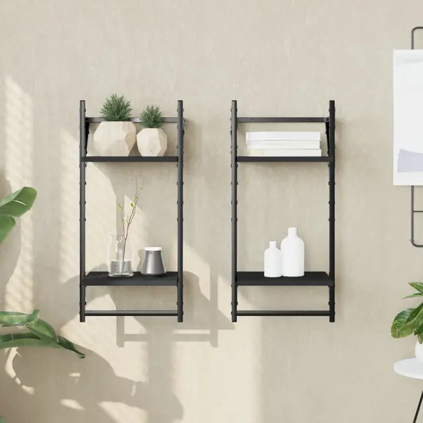 Gossi rafturi perete cu 2 niveluri/bare 2 buc negru 30x25x65 cm