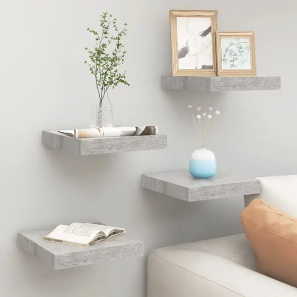 Gossi rafturi perete suspendate 4 buc. gri beton 23x23,5x3,8 cm mdf