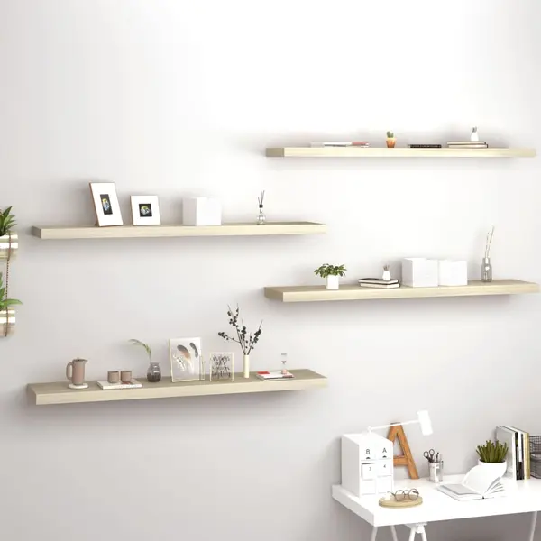 Gossi rafturi perete suspendate, 4 buc., stejar, 120x23,5x3,8 cm, mdf