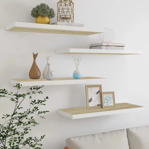Gossi rafturi perete suspendate 4 buc. stejar/alb 80x23,5x3,8 cm, mdf