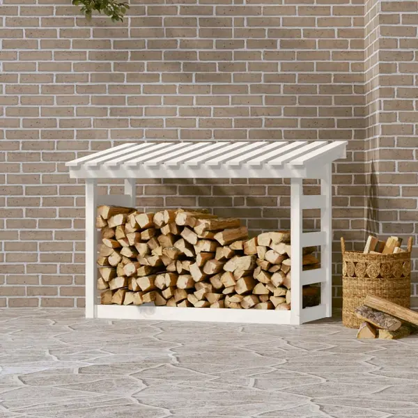 Gossi rastel pentru lemne de foc, alb, 108x64,5x78 cm, lemn masiv pin