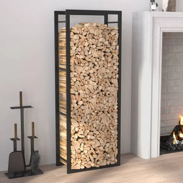 Gossi rastel pentru lemne de foc, negru mat, 50x28x132 cm, otel