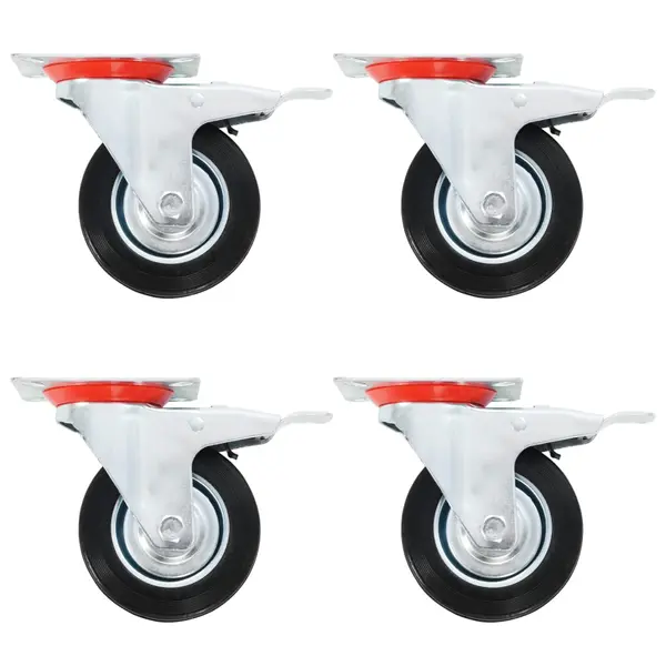 Gossi roti pivotante cu frane duble, 4 buc., 100 mm