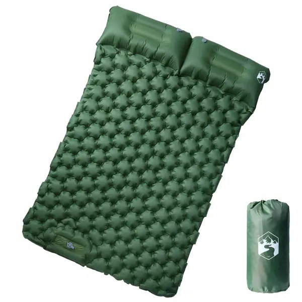 Gossi saltea de camping auto-gonflabila, cu perne, 2 persoane, verde