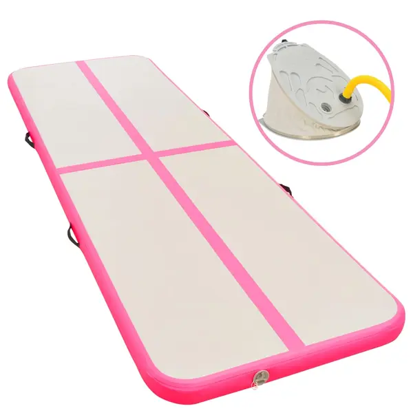 Gossi saltea gimnastica gonflabila cu pompa roz 300x100x10cm pvc