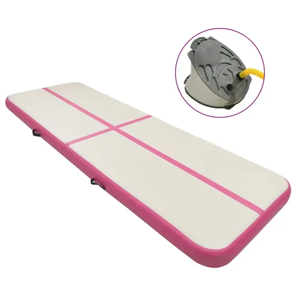 Gossi saltea gimnastica gonflabila cu pompa roz 400x100x15 cm pvc