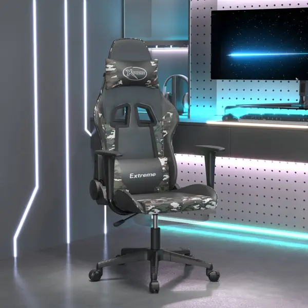 Gossi scaun de gaming cu suport picioare, negru/camuflaj, piele eco