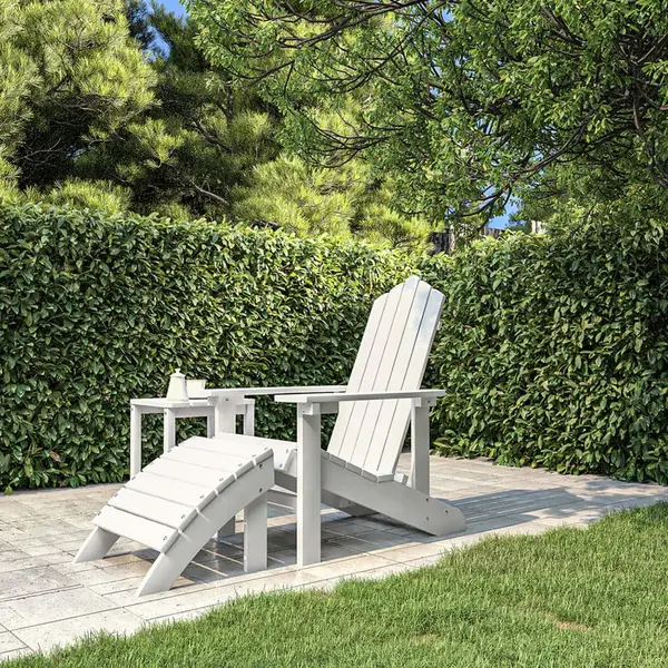 Gossi scaun de gradina adirondack cu suport pentru picioare alb hdpe