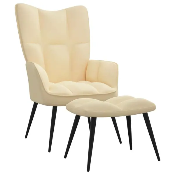 Gossi scaun de relaxare cu taburet, alb crem, catifea