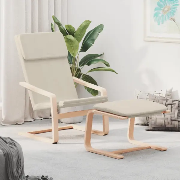 Gossi scaun de relaxare cu taburet, crem, textil