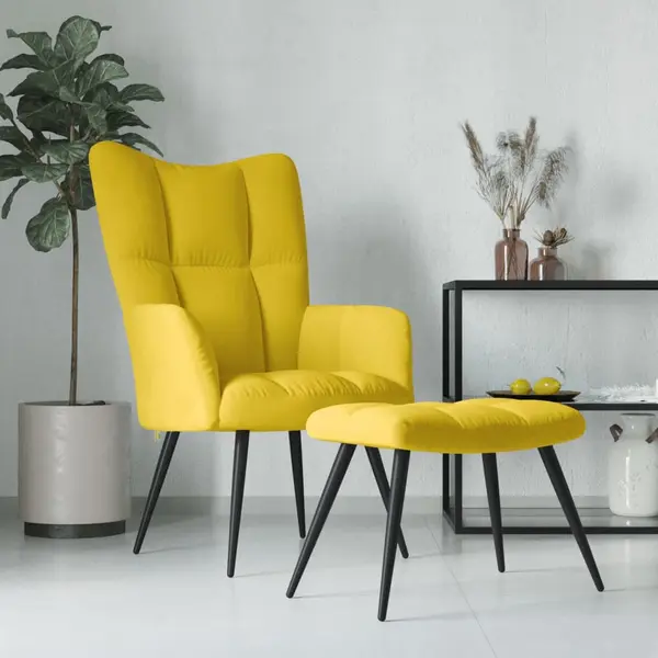 Gossi scaun de relaxare cu taburet, galben mustar, catifea