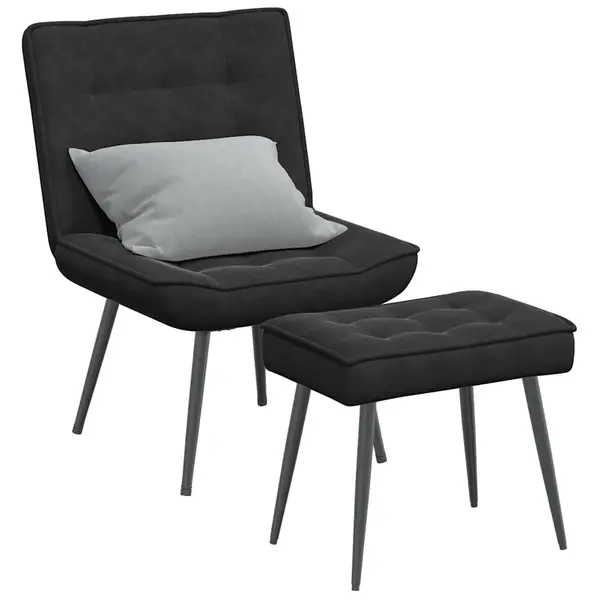 Gossi scaun de relaxare cu taburet, negru, catifea