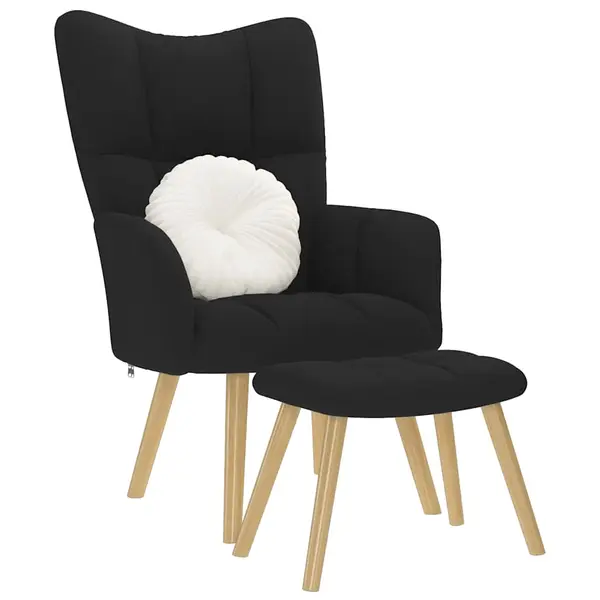 Gossi scaun de relaxare cu taburet, negru, textil