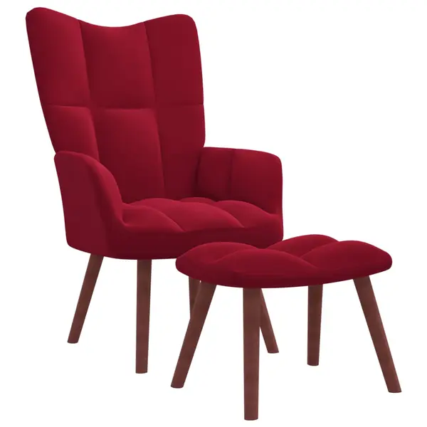 Gossi scaun de relaxare cu taburet, rosu vin, catifea