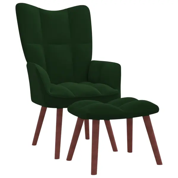 Gossi scaun de relaxare cu taburet, verde inchis, catifea