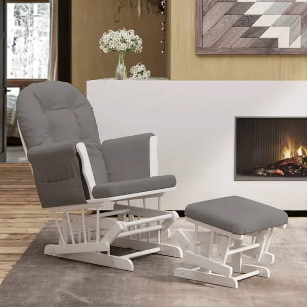Gossi scaun de relaxare glisant cu taburet, gri inchis, textil