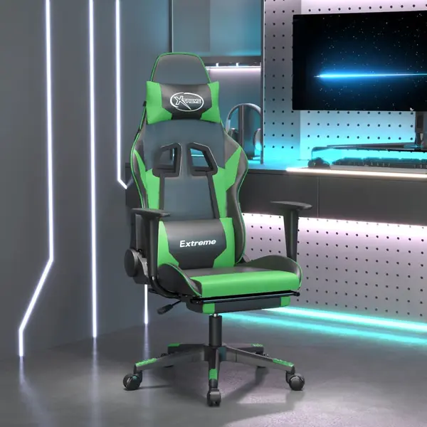 Gossi scaun gaming de masaj/suport picioare, negru/verde, piele eco
