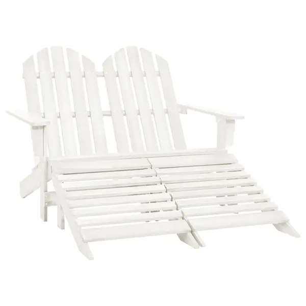 Gossi scaun gradina adirondack cu 2 locuri & otoman alb, lemn de brad