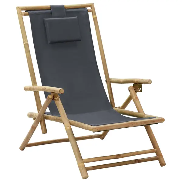 Gossi scaun rabatabil de relaxare, gri inchis, bambus & tesatura