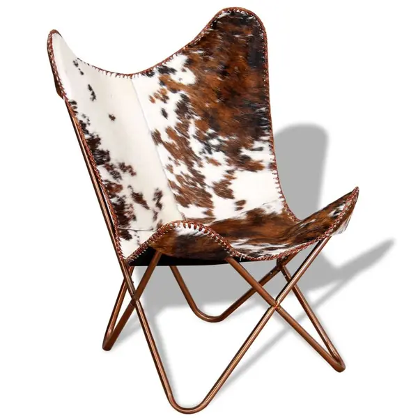 Gossi scaun tip fluture, maro si alb, piele de vaca naturala